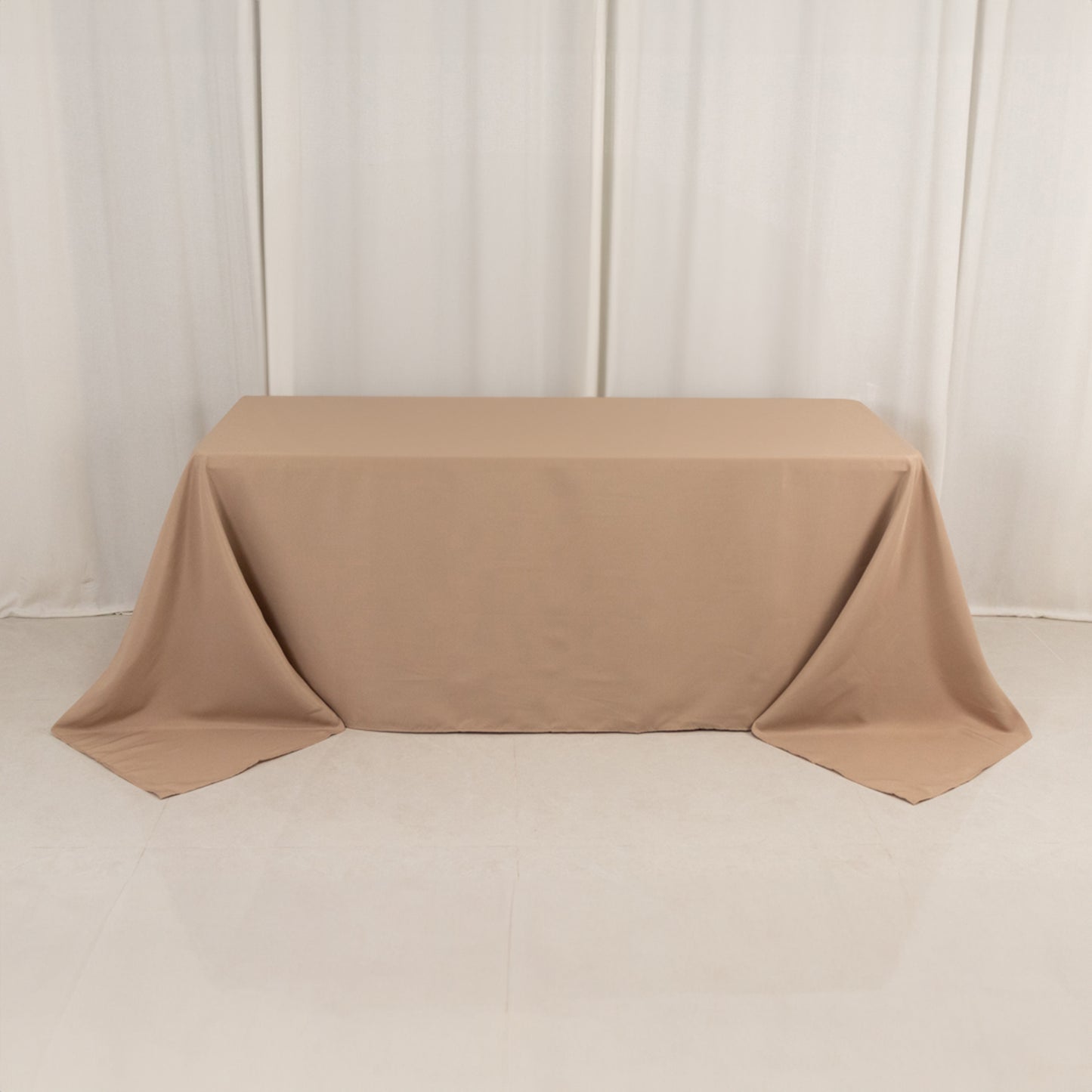 90"x132" Nude Seamless Premium Polyester Rectangular Tablecloth - 220GSM for 6 Foot Table With Floor-Length Drop