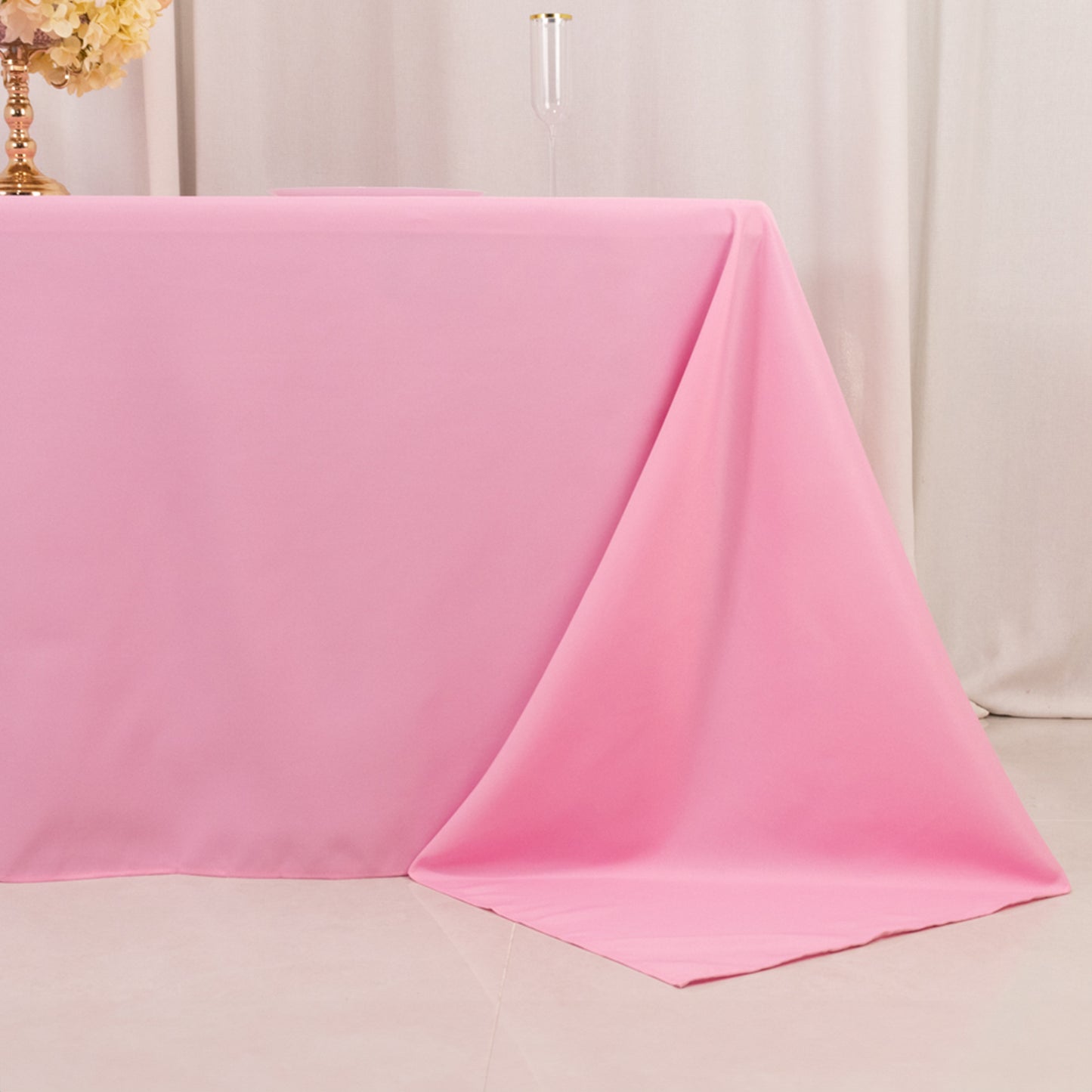 90"x132" Pink Seamless Premium Polyester Rectangular Tablecloth - 220GSM for 6 Foot Table With Floor-Length Drop