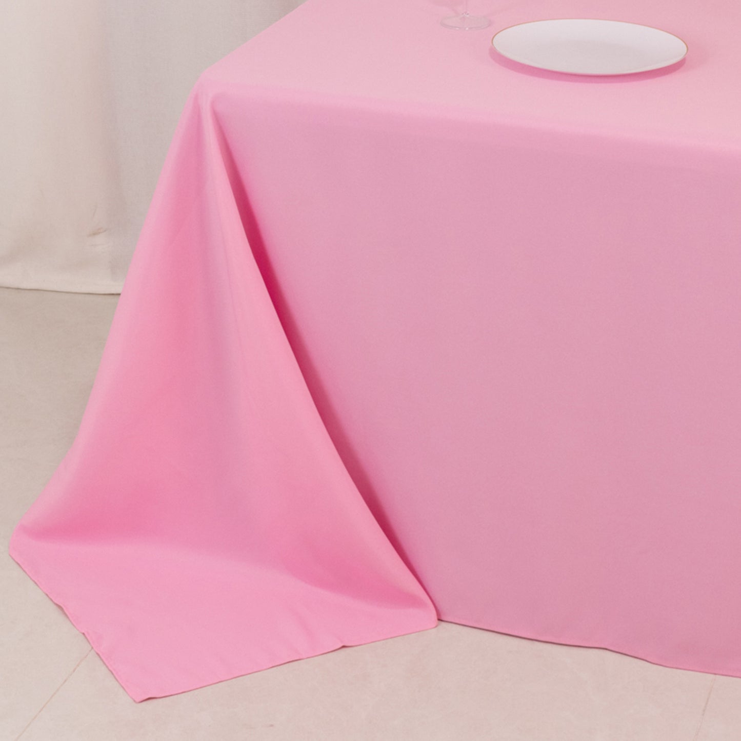 90"x132" Pink Seamless Premium Polyester Rectangular Tablecloth - 220GSM for 6 Foot Table With Floor-Length Drop