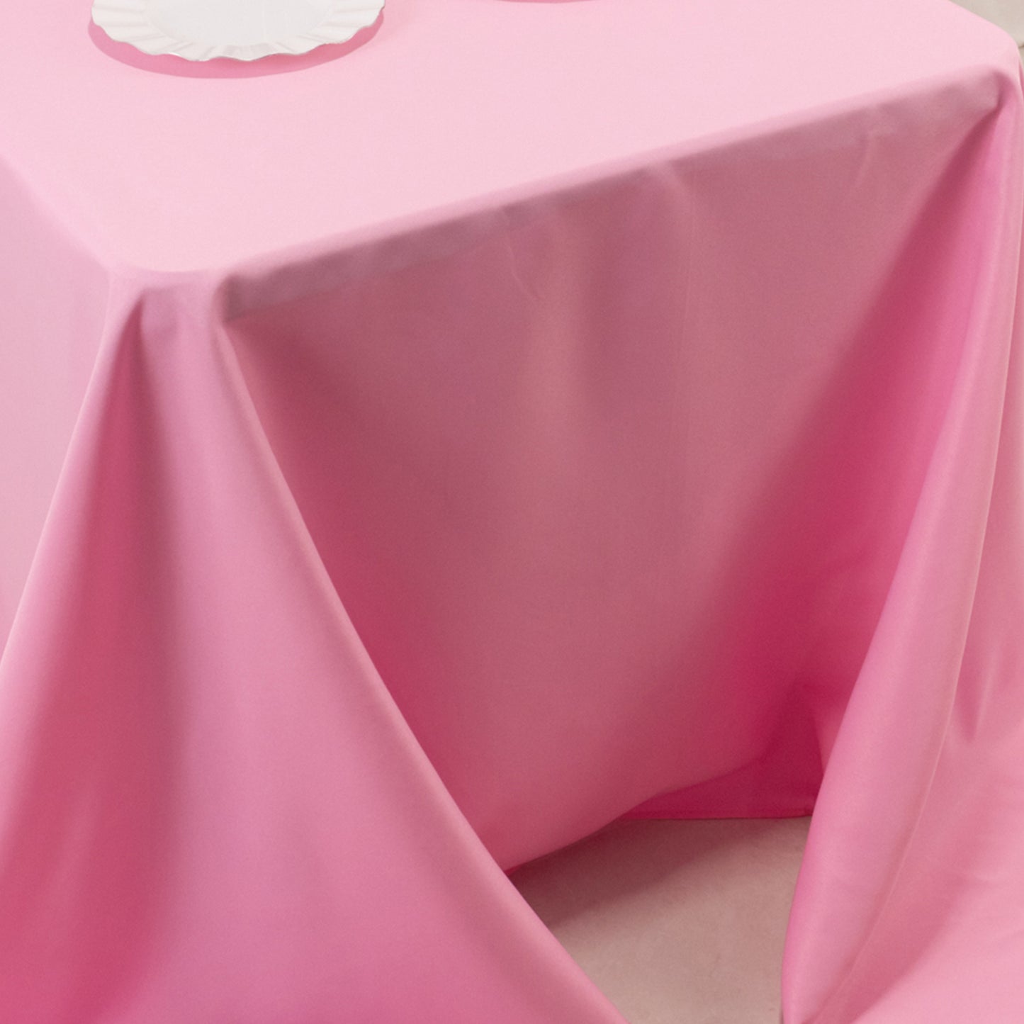 90"x132" Pink Seamless Premium Polyester Rectangular Tablecloth - 220GSM for 6 Foot Table With Floor-Length Drop