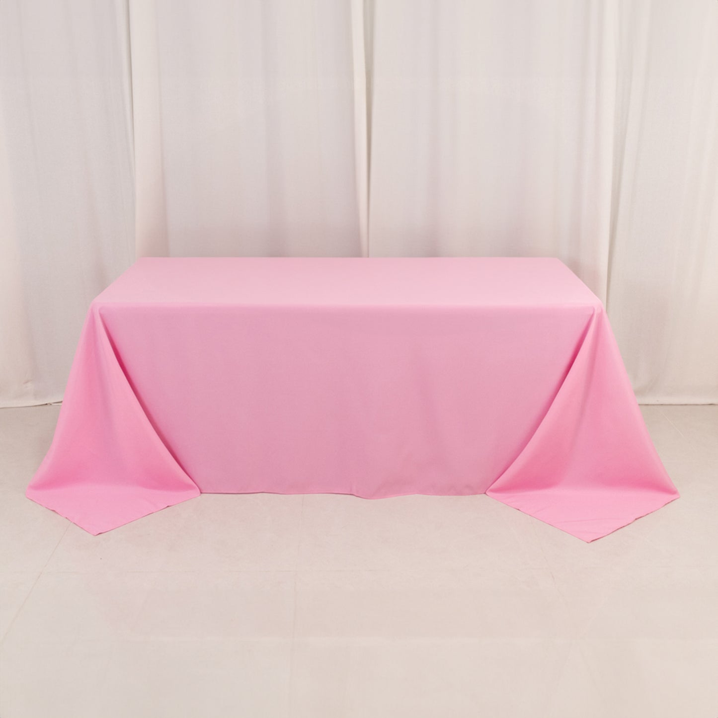 90"x132" Pink Seamless Premium Polyester Rectangular Tablecloth - 220GSM for 6 Foot Table With Floor-Length Drop