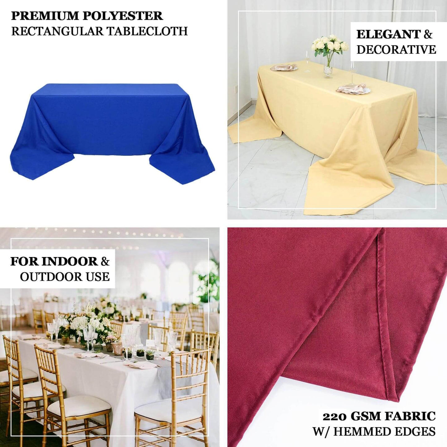 90"x132" Burgundy Seamless Premium Polyester Rectangular Tablecloth - 220GSM