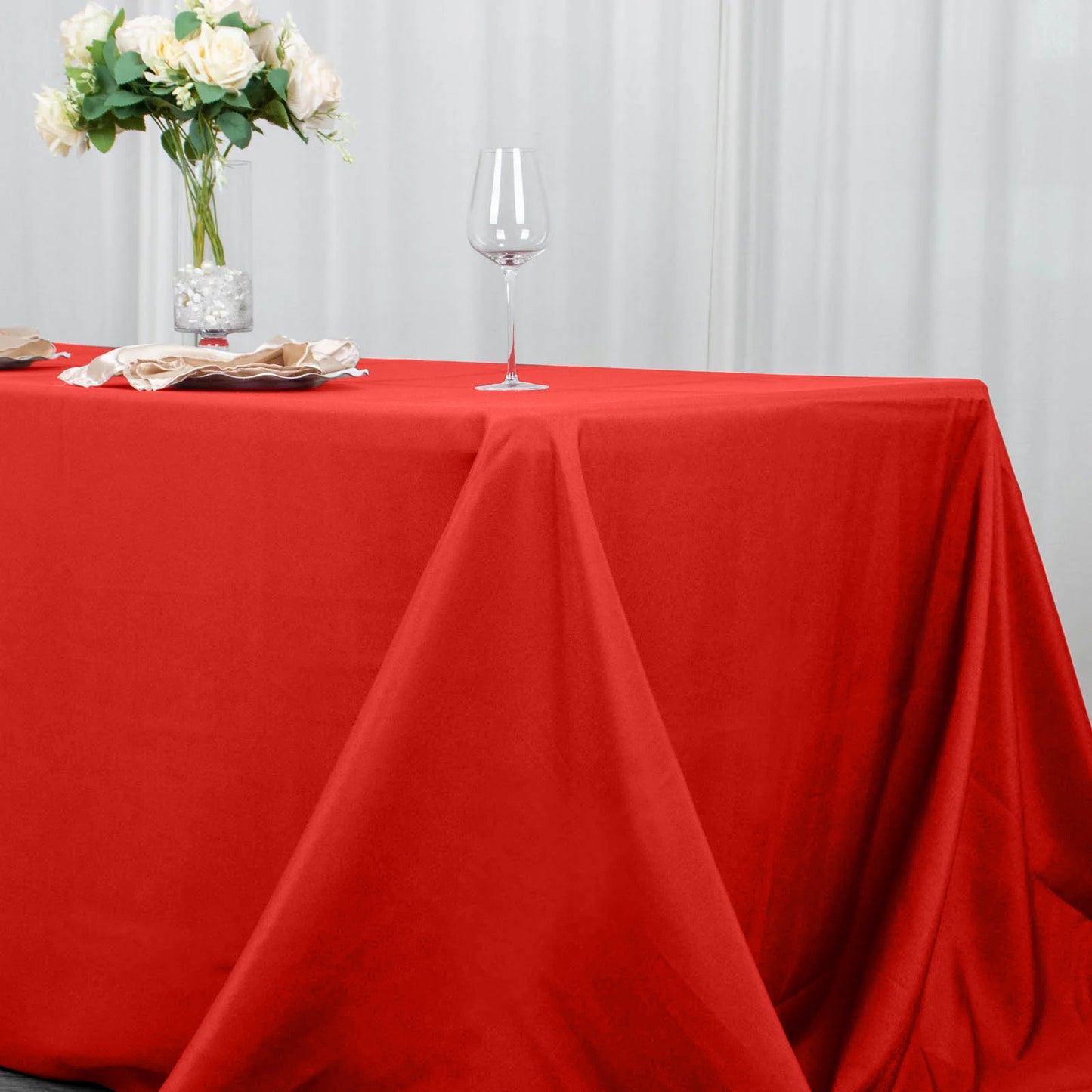 90"x132" Red Seamless Premium Polyester Rectangular Tablecloth - 220GSM