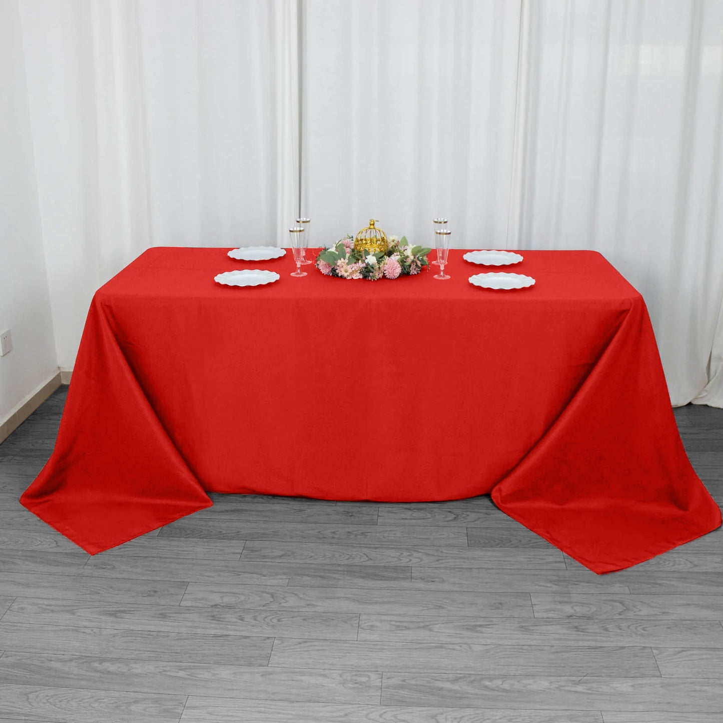 90"x132" Red Seamless Premium Polyester Rectangular Tablecloth - 220GSM