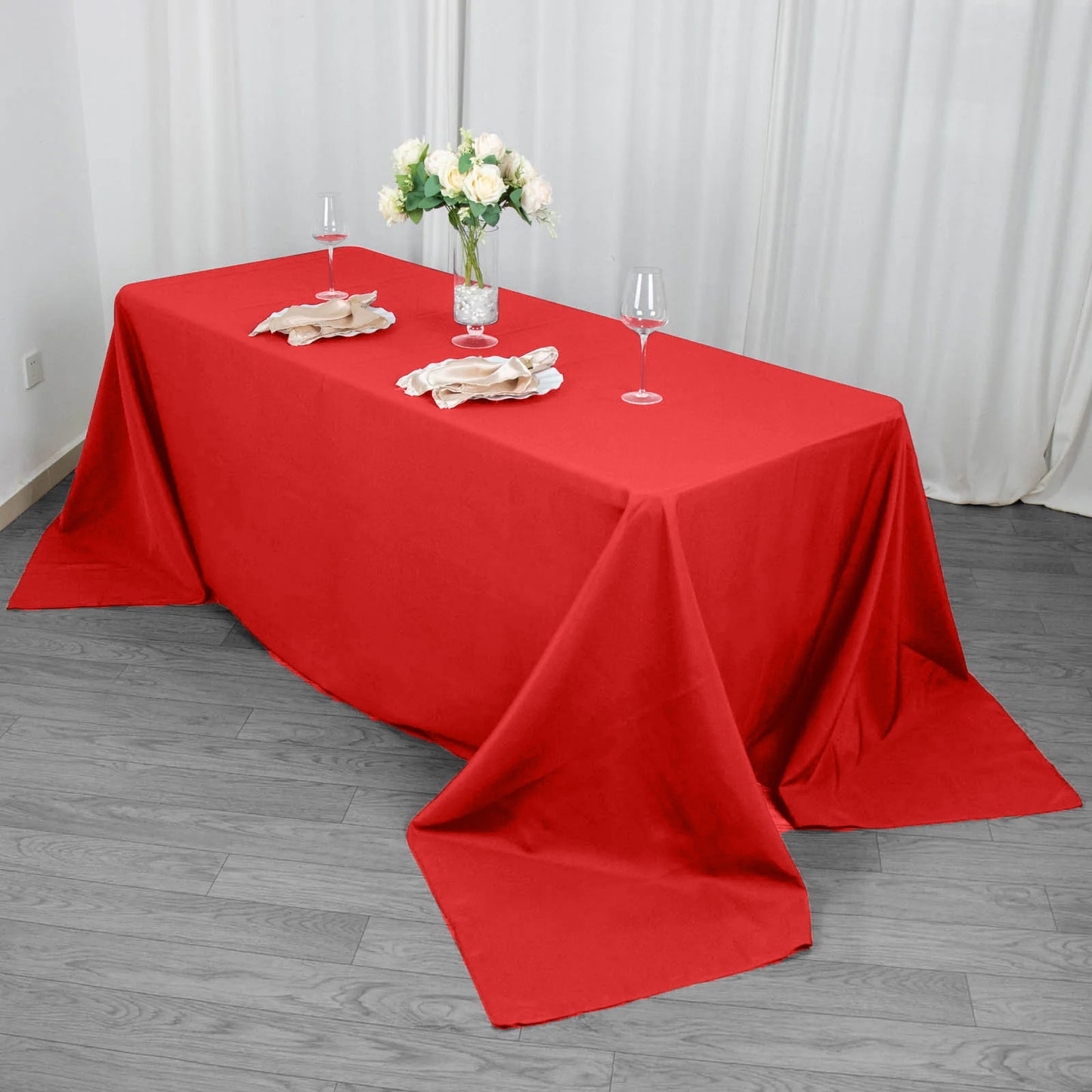 90"x132" Red Seamless Premium Polyester Rectangular Tablecloth - 220GSM