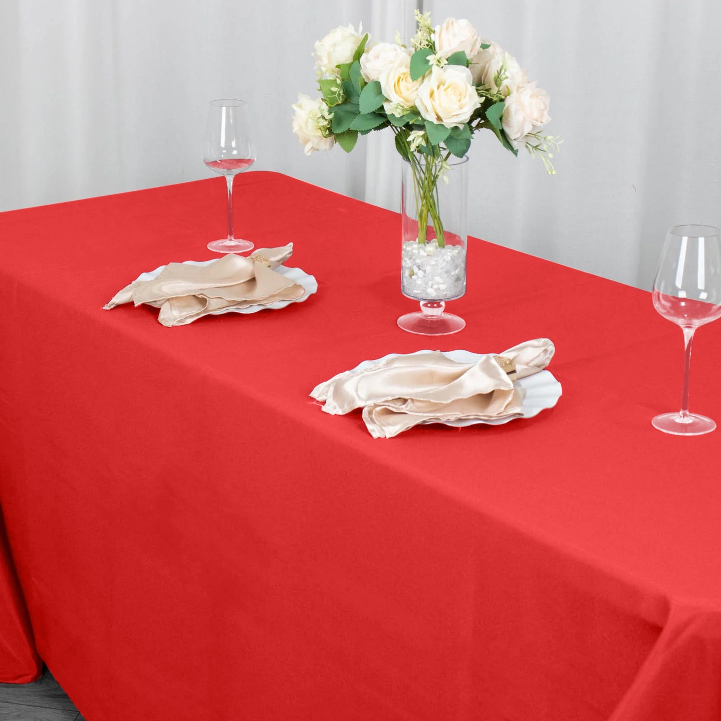 90"x132" Red Seamless Premium Polyester Rectangular Tablecloth - 220GSM