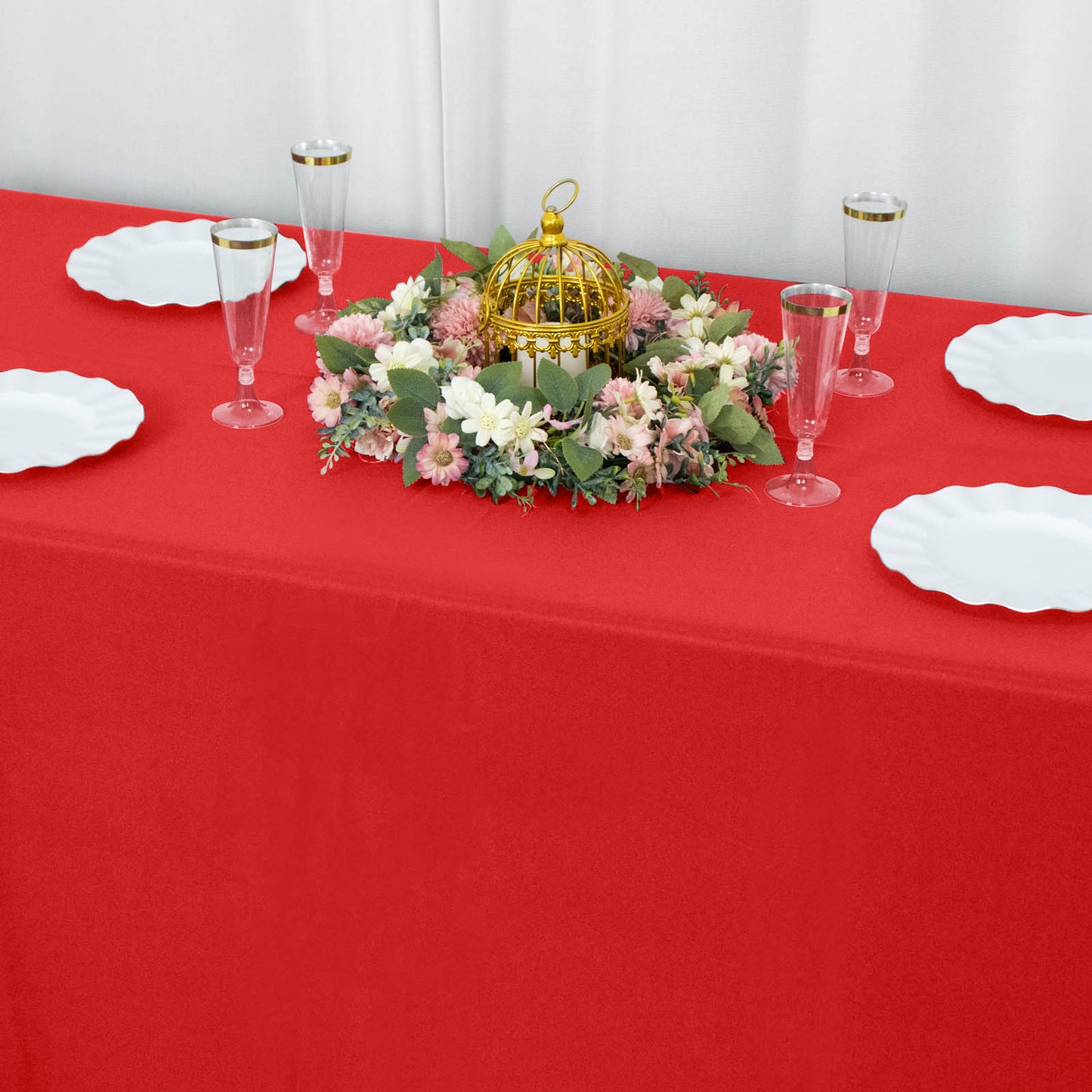 90"x132" Red Seamless Premium Polyester Rectangular Tablecloth - 220GSM