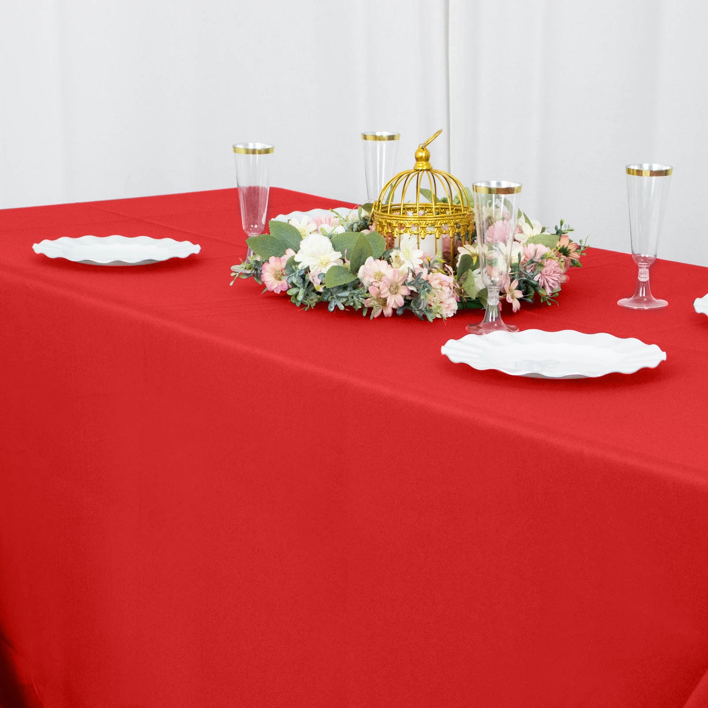 90"x132" Red Seamless Premium Polyester Rectangular Tablecloth - 220GSM