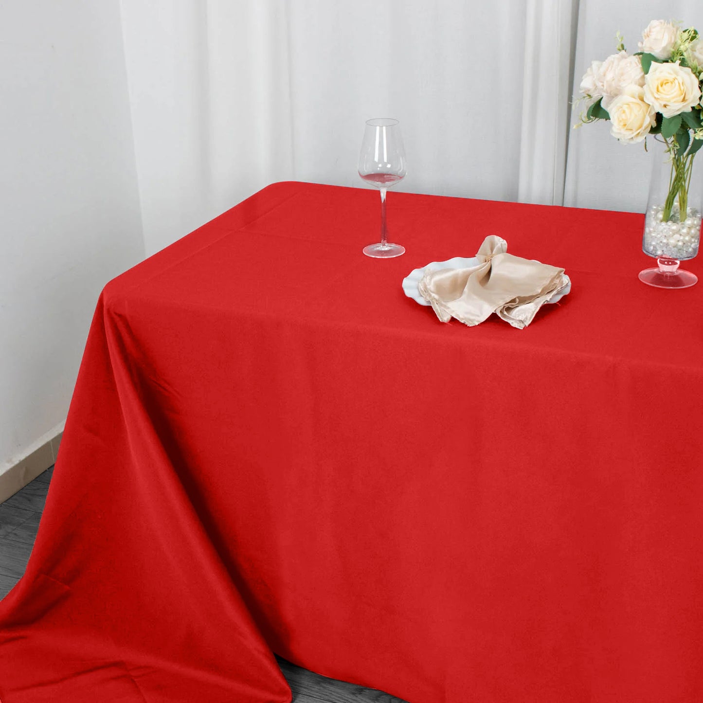 90"x132" Red Seamless Premium Polyester Rectangular Tablecloth - 220GSM