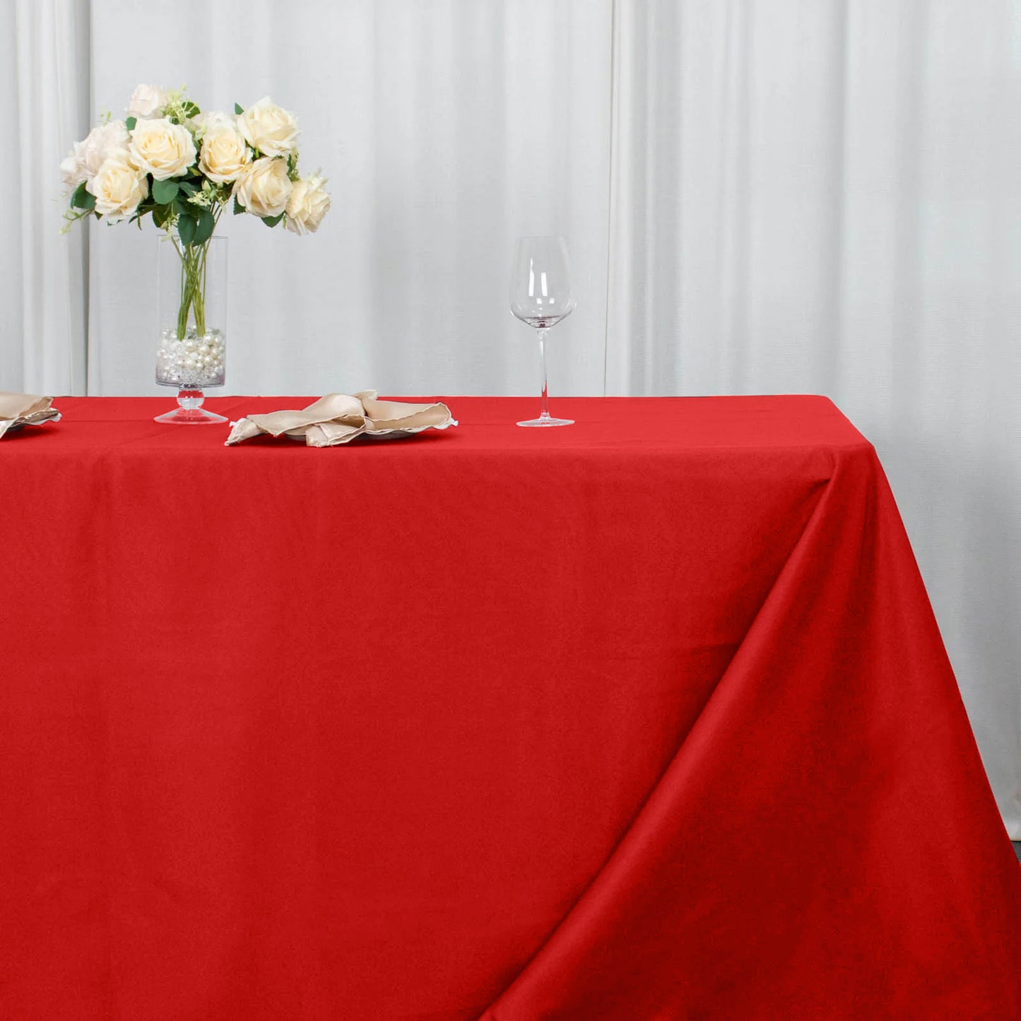 90"x132" Red Seamless Premium Polyester Rectangular Tablecloth - 220GSM