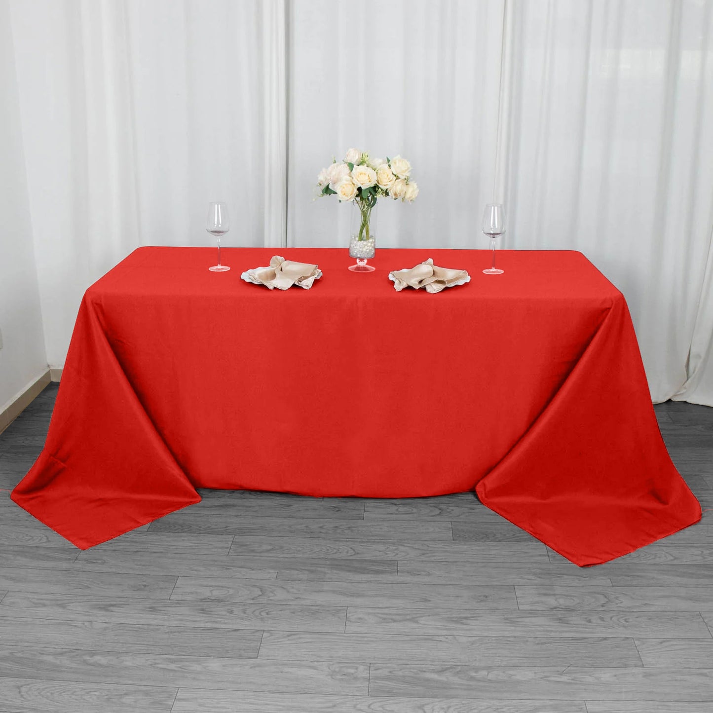 90"x132" Red Seamless Premium Polyester Rectangular Tablecloth - 220GSM