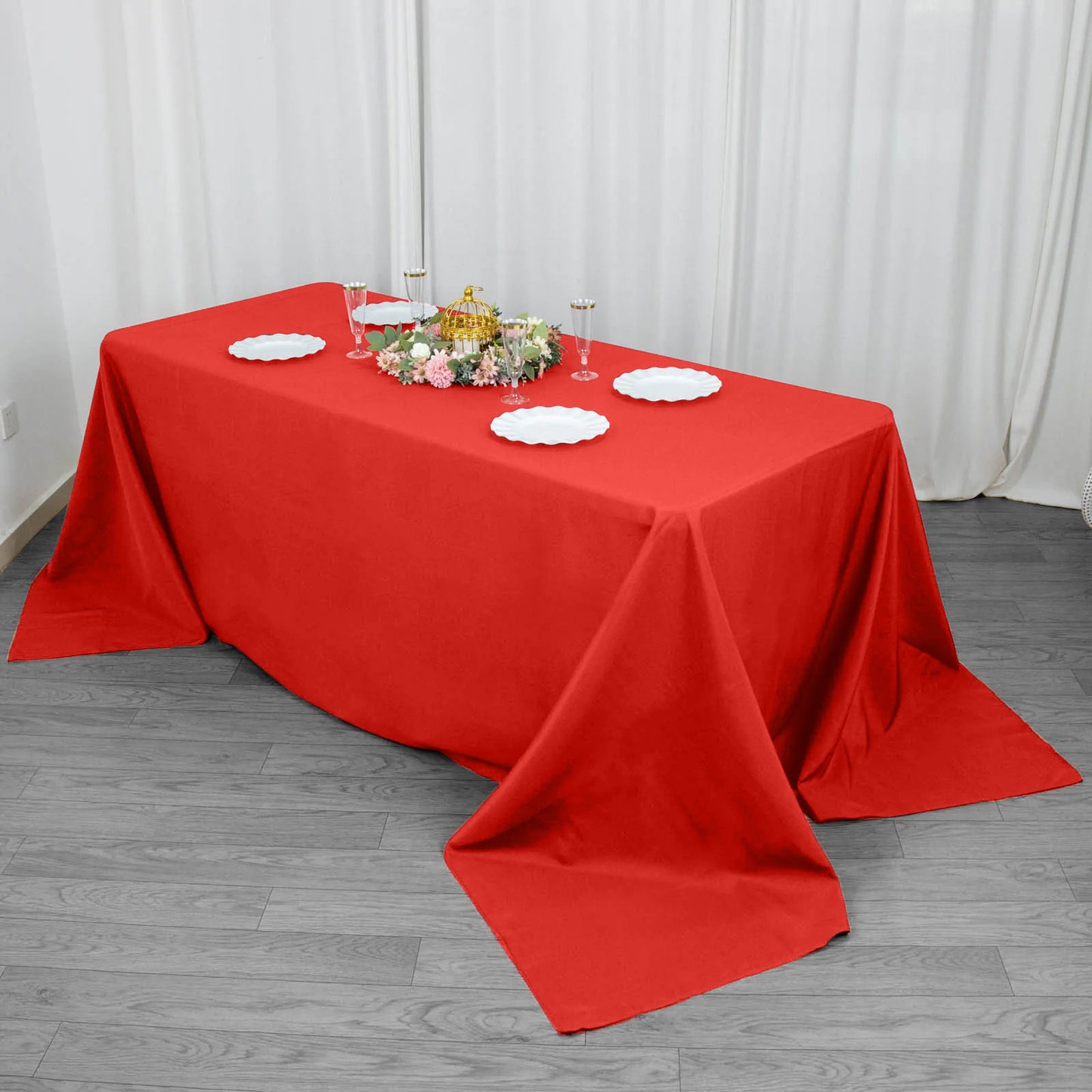 90"x132" Red Seamless Premium Polyester Rectangular Tablecloth - 220GSM