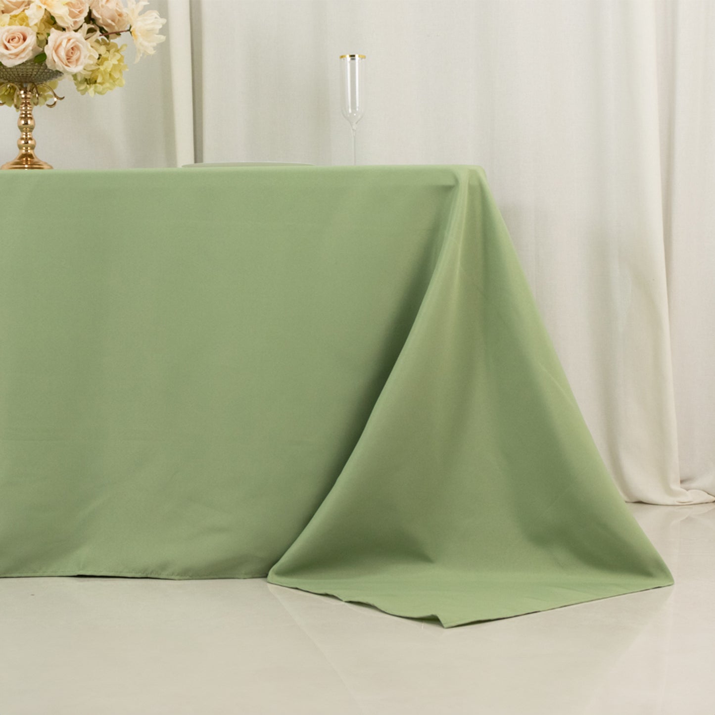 90"x132" Sage Green Seamless Premium Polyester Rectangular Tablecloth - 220GSM for 6 Foot Table With Floor-Length Drop