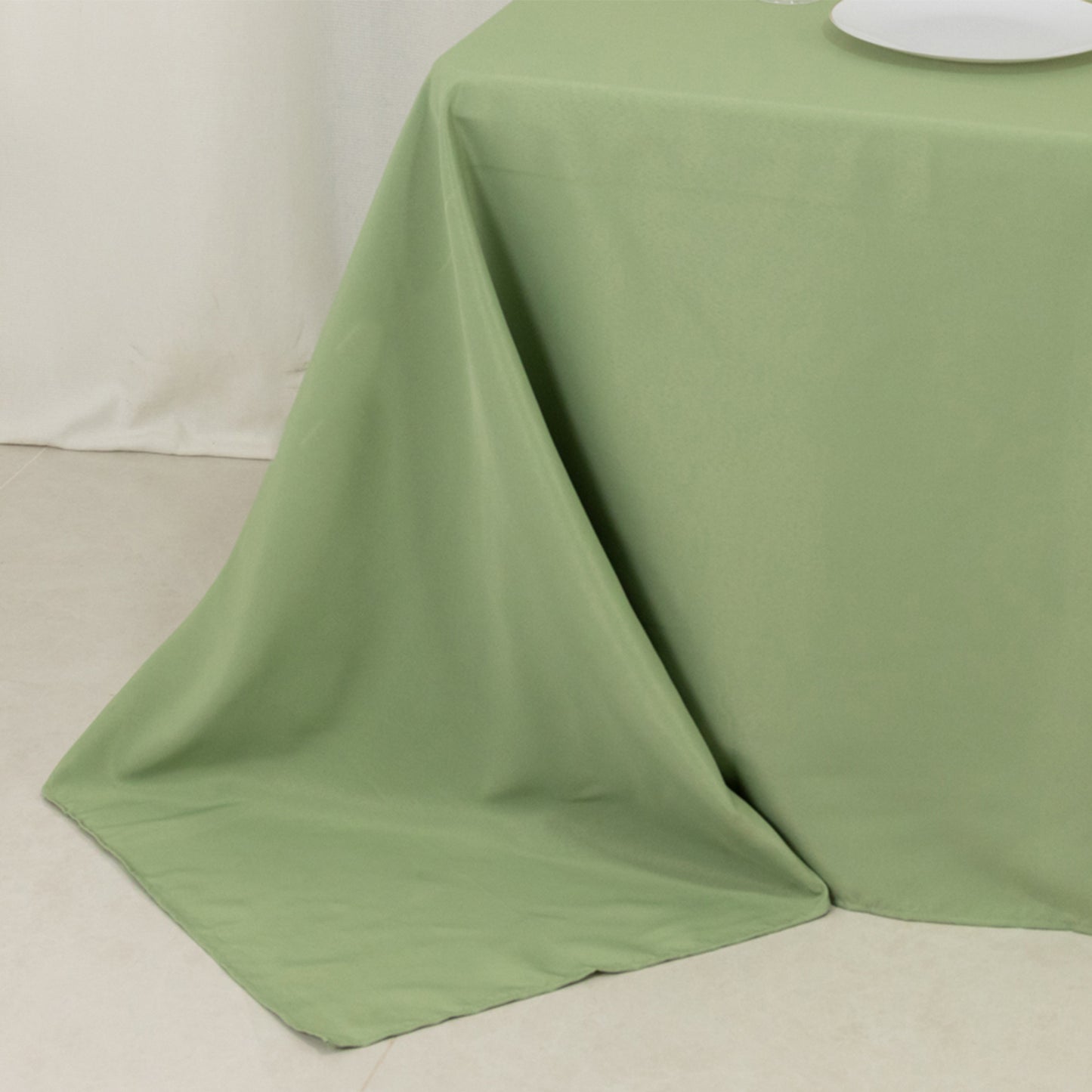 90"x132" Sage Green Seamless Premium Polyester Rectangular Tablecloth - 220GSM for 6 Foot Table With Floor-Length Drop