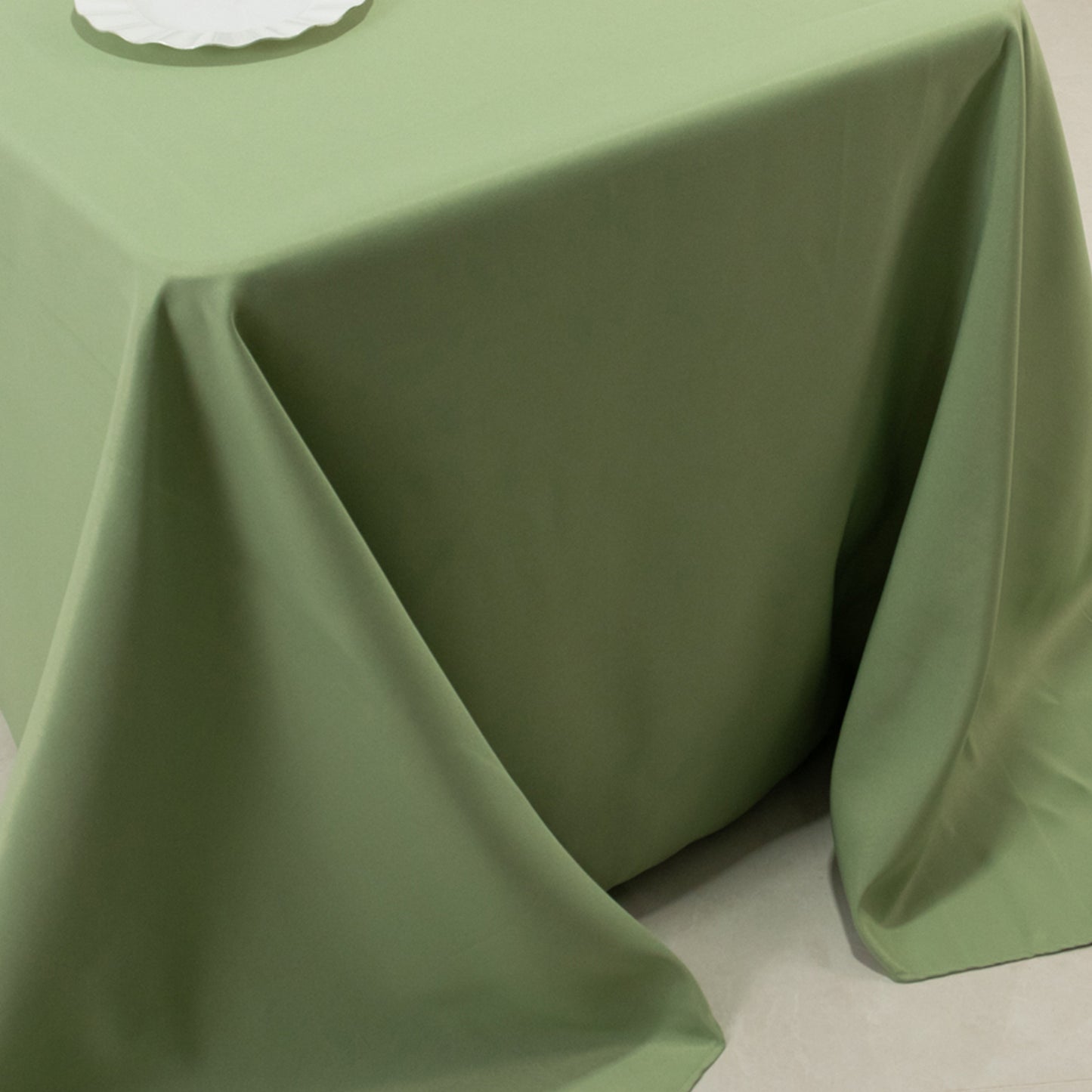 90"x132" Sage Green Seamless Premium Polyester Rectangular Tablecloth - 220GSM for 6 Foot Table With Floor-Length Drop