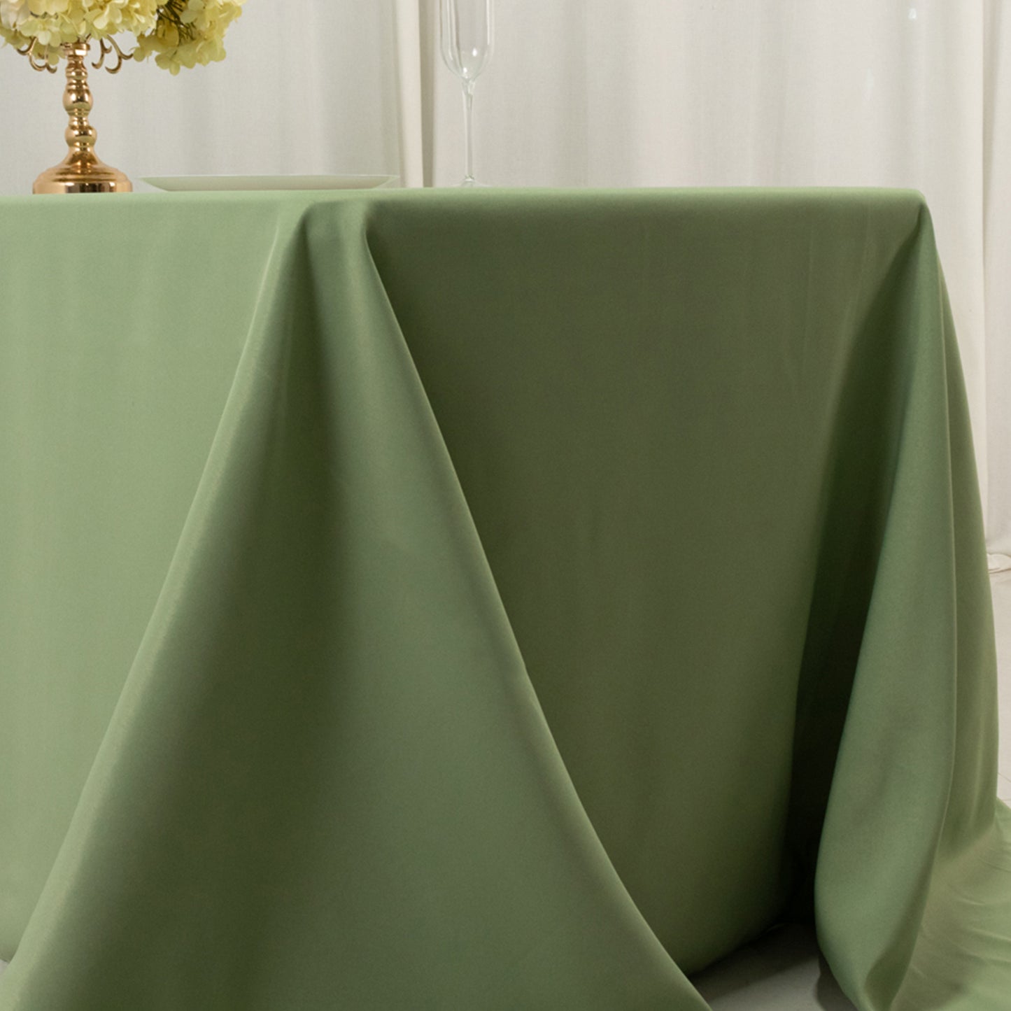 90"x132" Sage Green Seamless Premium Polyester Rectangular Tablecloth - 220GSM for 6 Foot Table With Floor-Length Drop