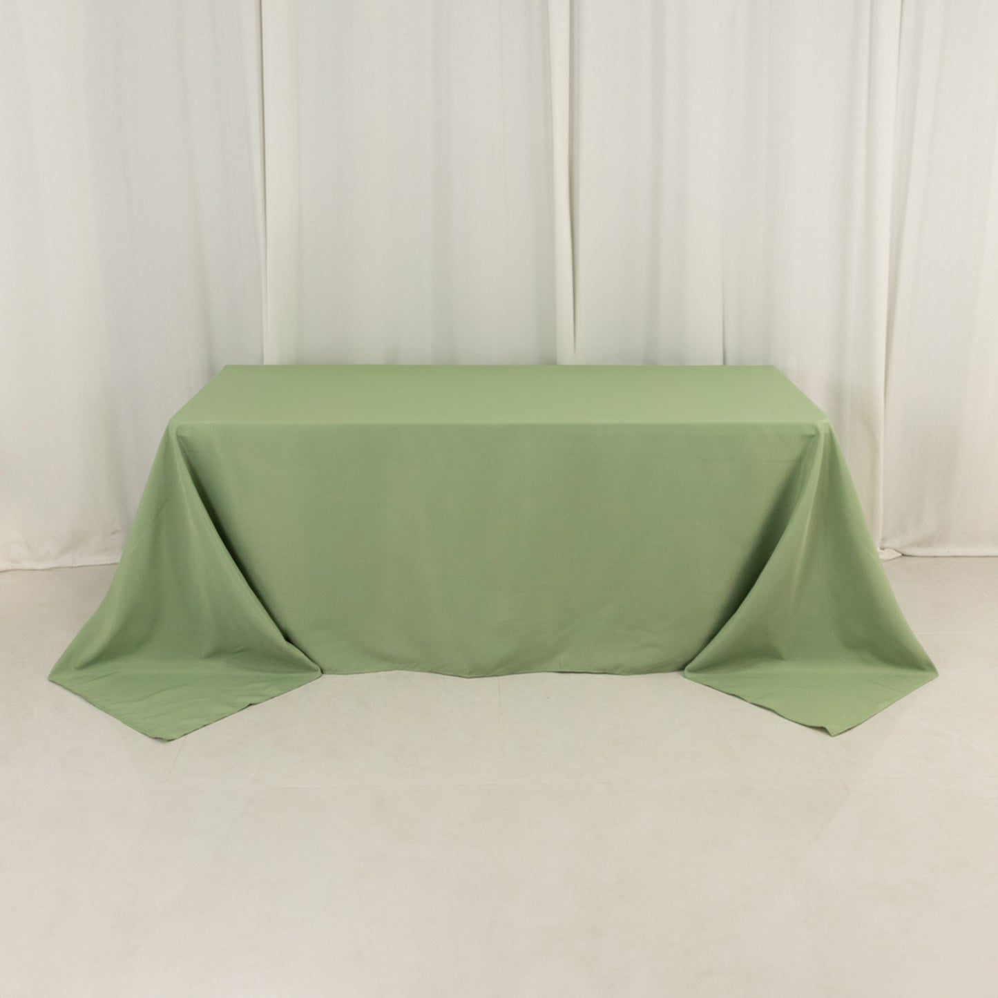 90"x132" Sage Green Seamless Premium Polyester Rectangular Tablecloth - 220GSM for 6 Foot Table With Floor-Length Drop