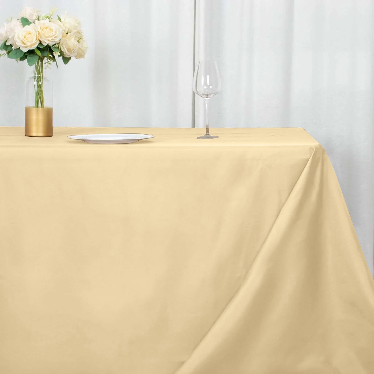 90"x156" Beige Seamless Polyester Rectangular Tablecloth