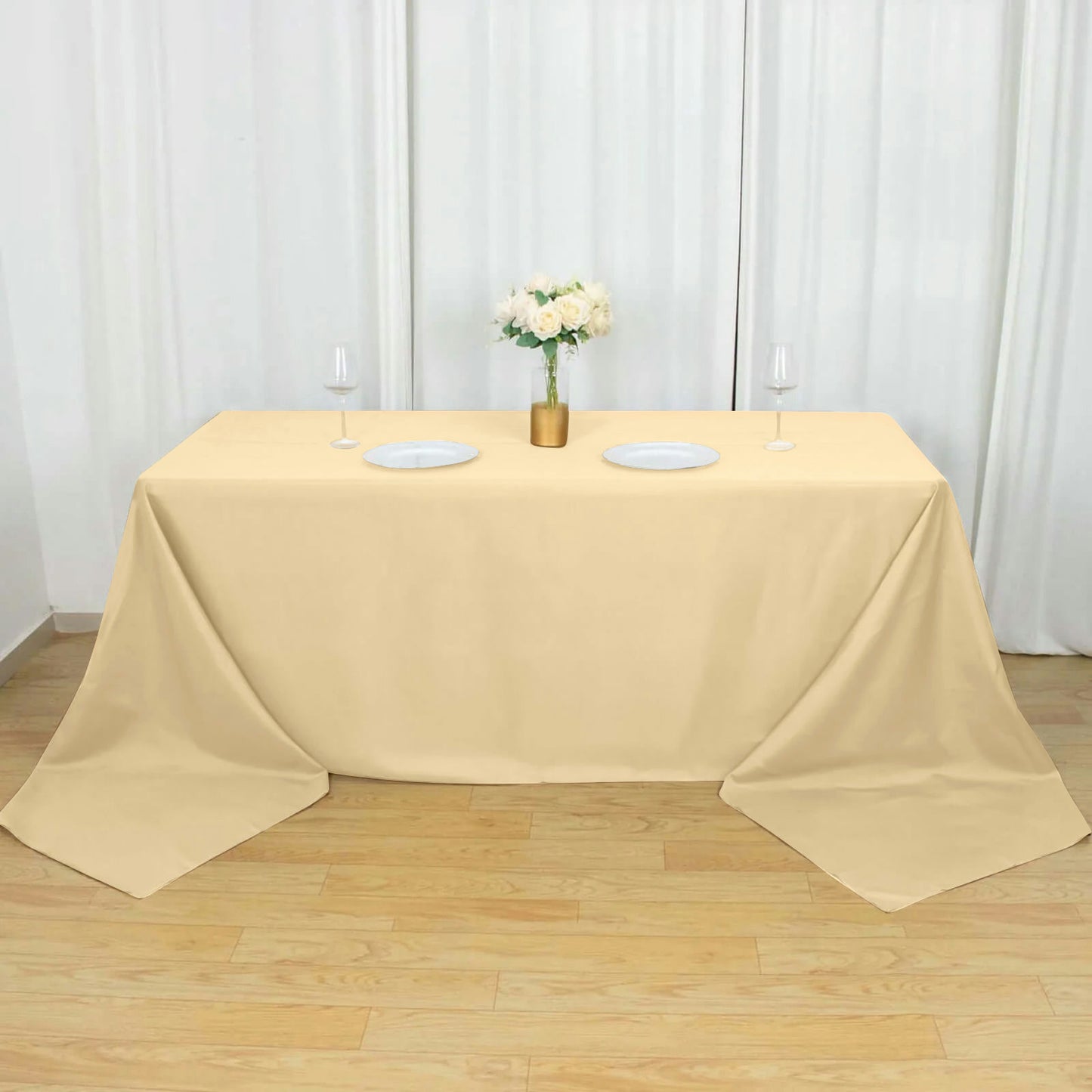 90"x156" Beige Seamless Polyester Rectangular Tablecloth