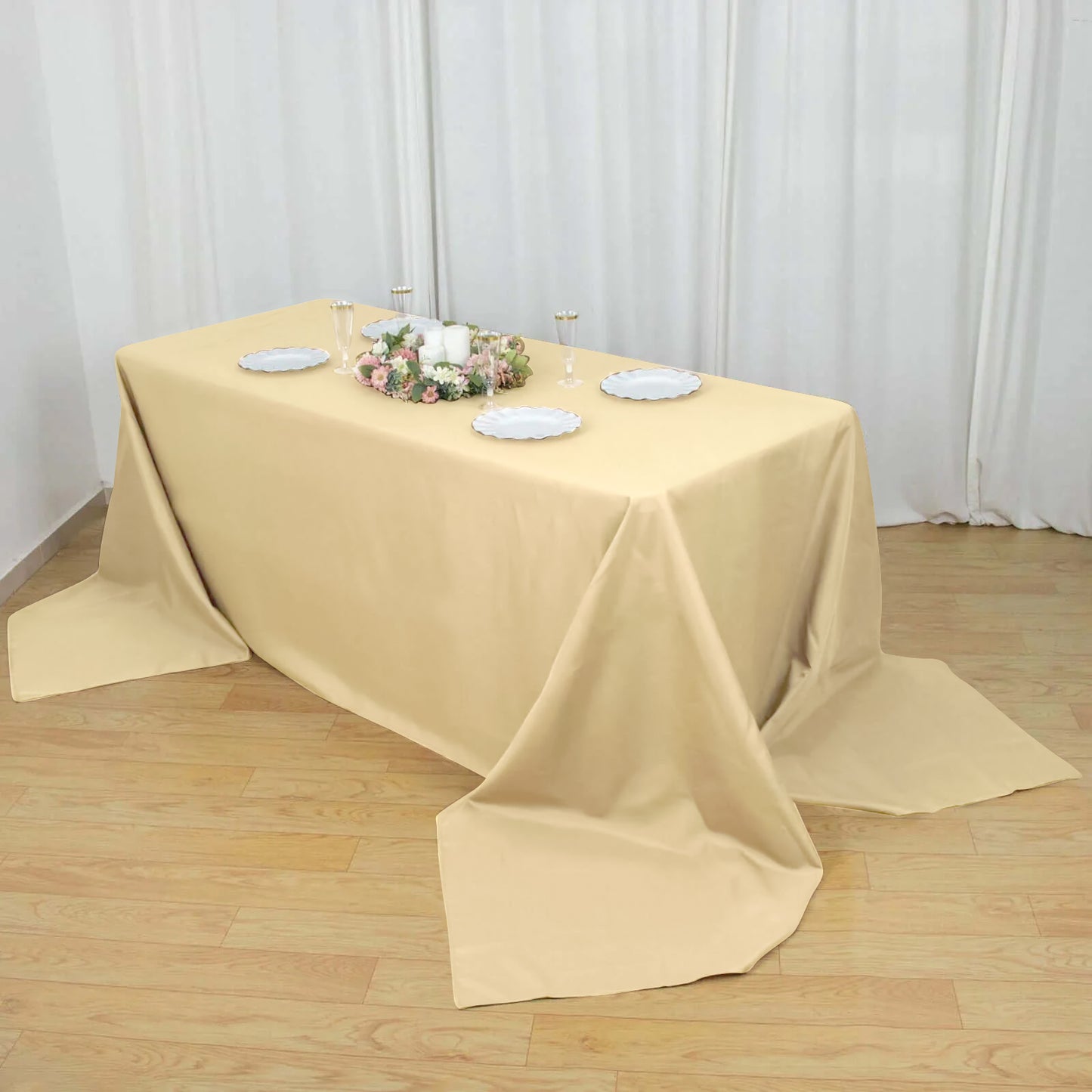 90"x156" Beige Seamless Polyester Rectangular Tablecloth