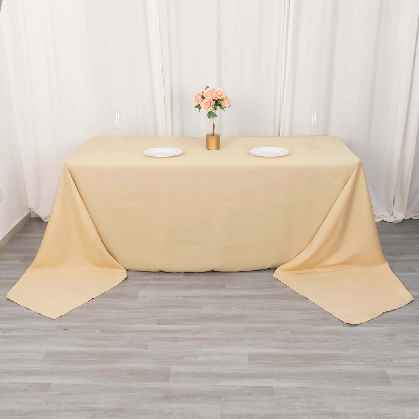 90"x156" Beige Seamless Premium Polyester Rectangular Tablecloth - 220GSM