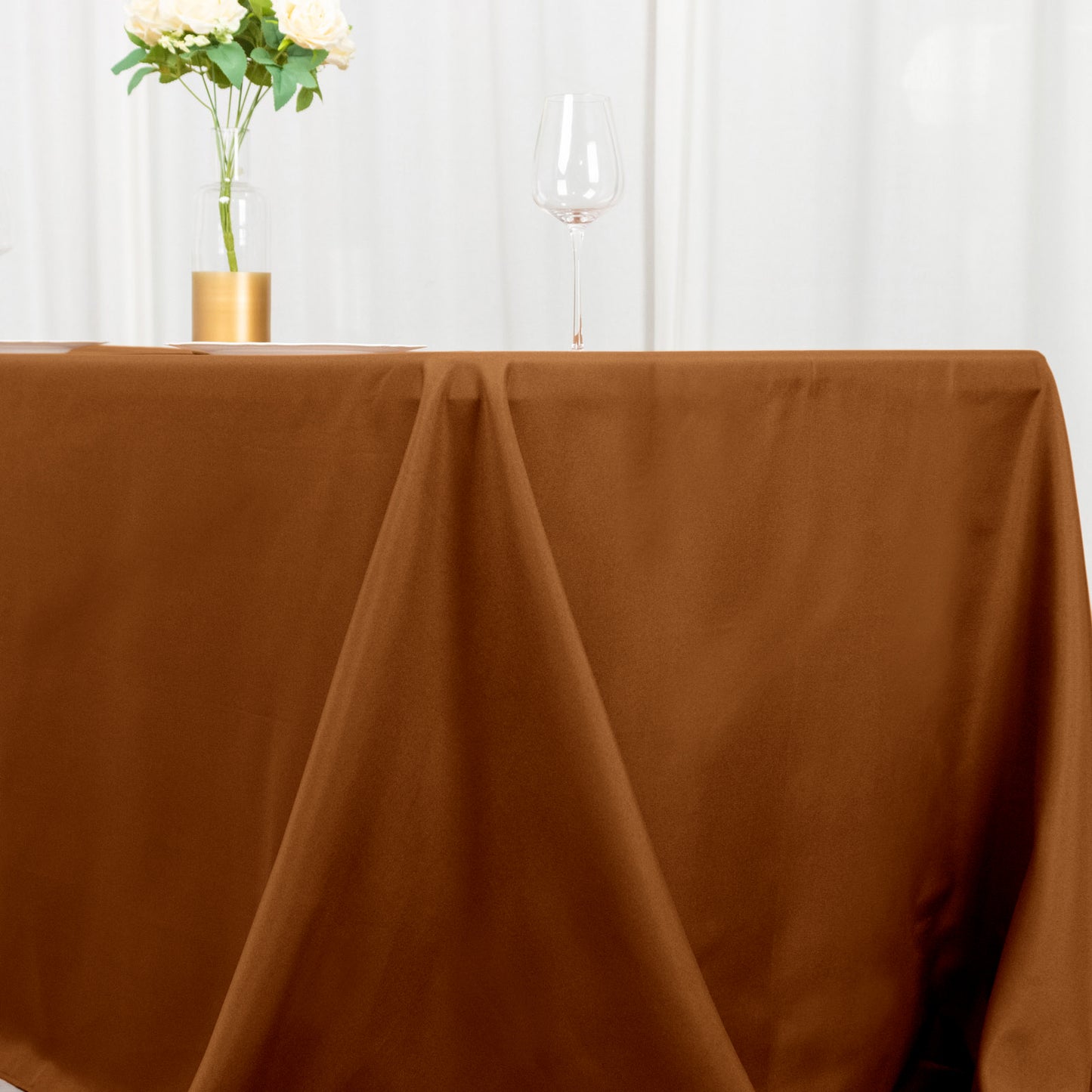 90"x156" Cinnamon Brown Seamless Polyester Rectangular Tablecloth