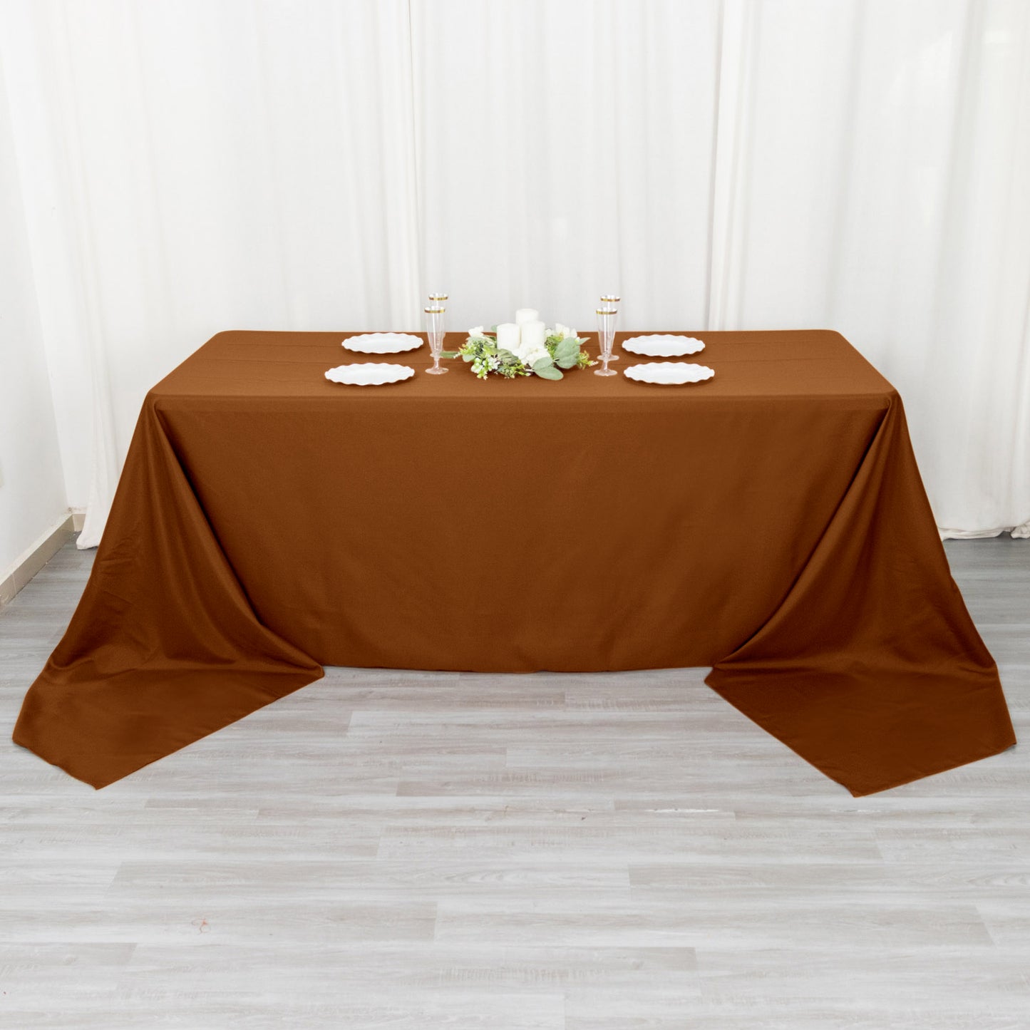 90"x156" Cinnamon Brown Seamless Polyester Rectangular Tablecloth