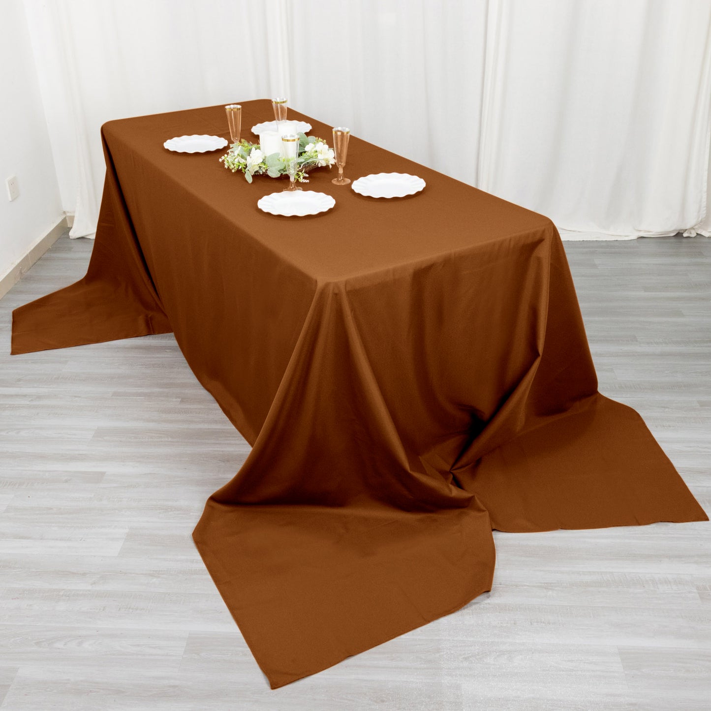 90"x156" Cinnamon Brown Seamless Polyester Rectangular Tablecloth