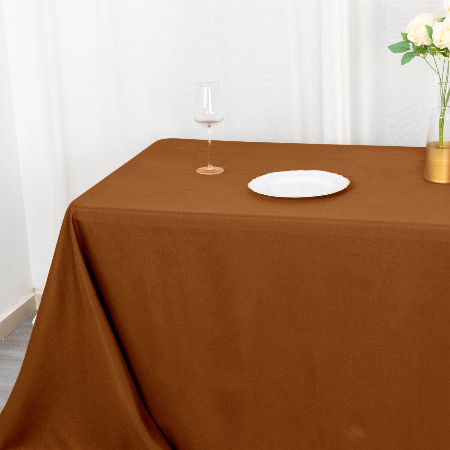 90"x156" Cinnamon Brown Seamless Polyester Rectangular Tablecloth