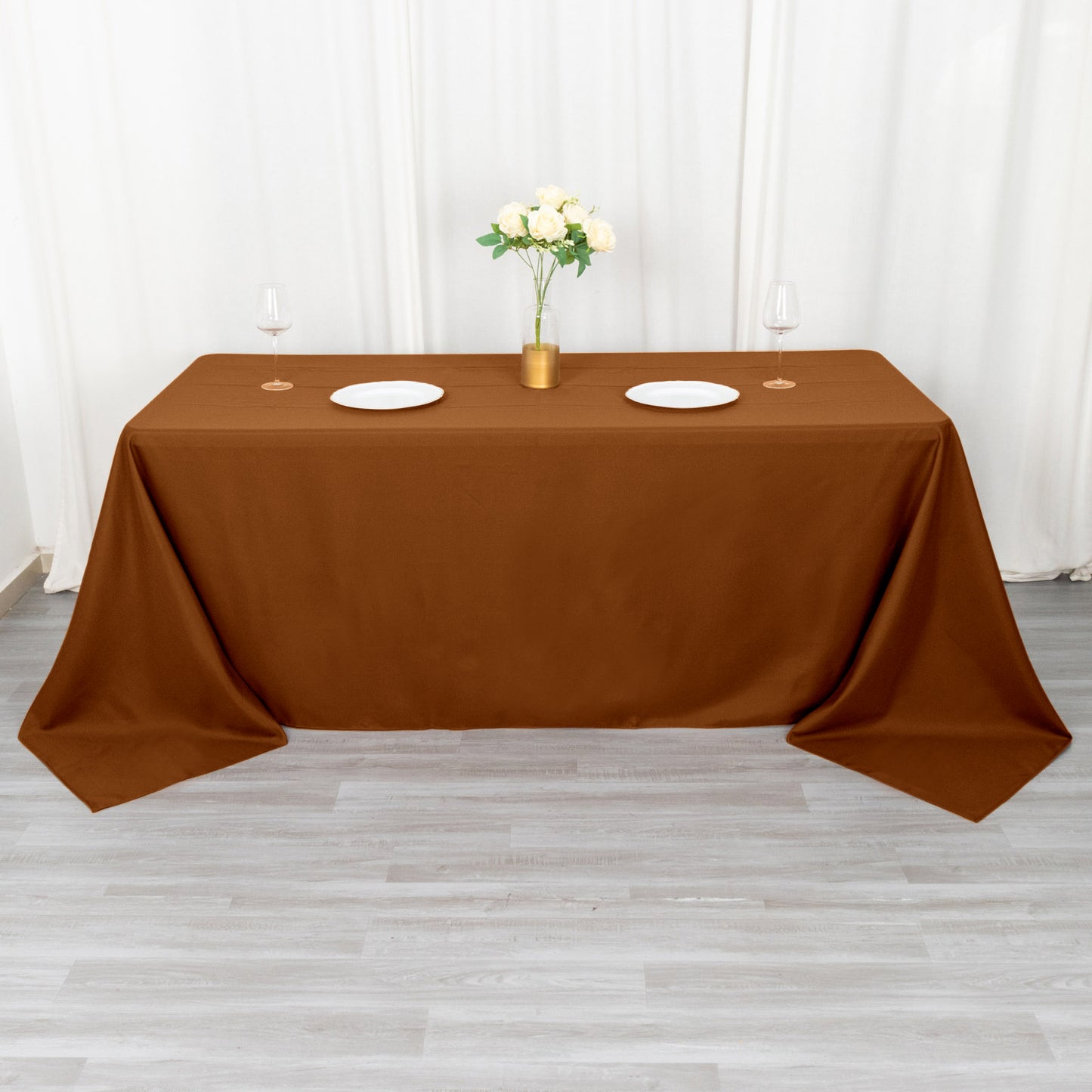 90"x156" Cinnamon Brown Seamless Polyester Rectangular Tablecloth