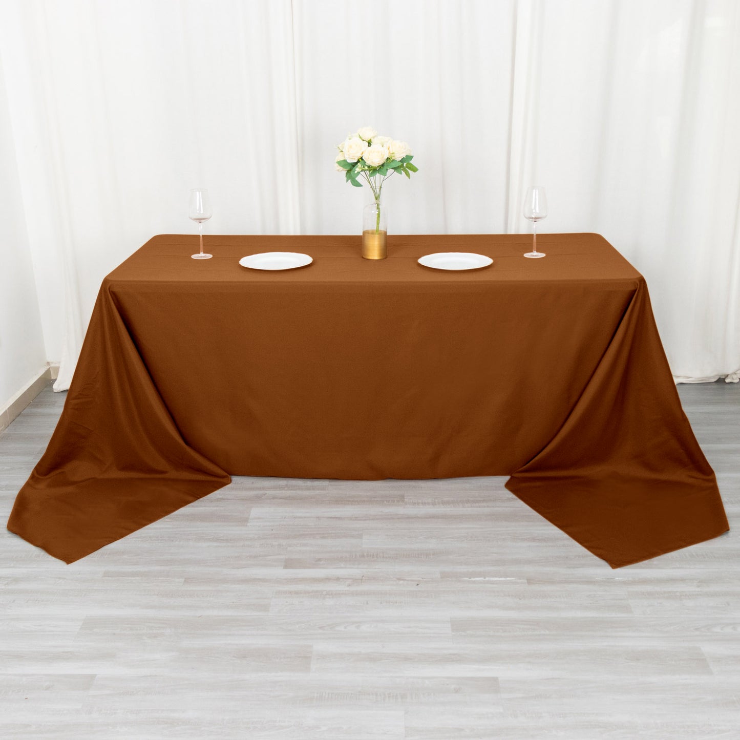 90"x156" Cinnamon Brown Seamless Polyester Rectangular Tablecloth