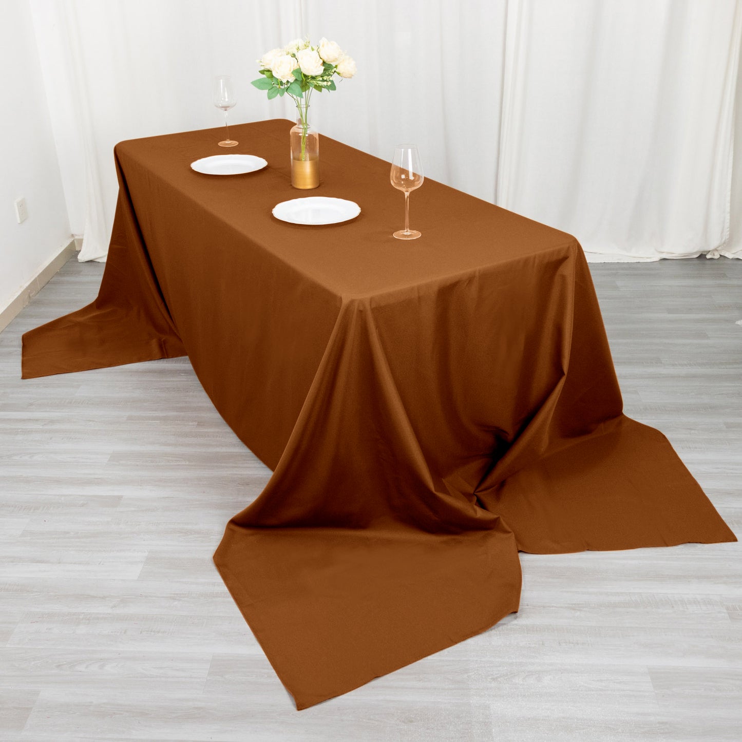 90"x156" Cinnamon Brown Seamless Polyester Rectangular Tablecloth