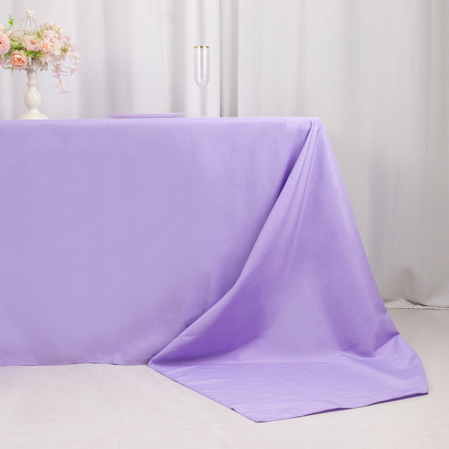 90"x156" Lavender Lilac Seamless Premium Polyester Rectangular Tablecloth - 220GSM for 8 Foot Table With Floor-Length Drop