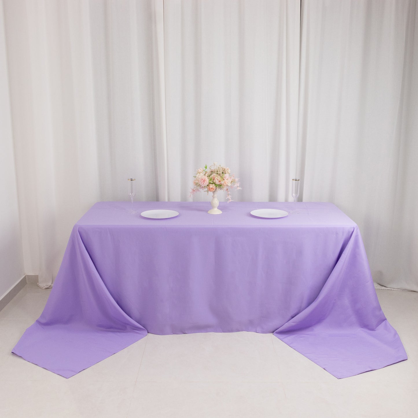 90"x156" Lavender Lilac Seamless Premium Polyester Rectangular Tablecloth - 220GSM for 8 Foot Table With Floor-Length Drop