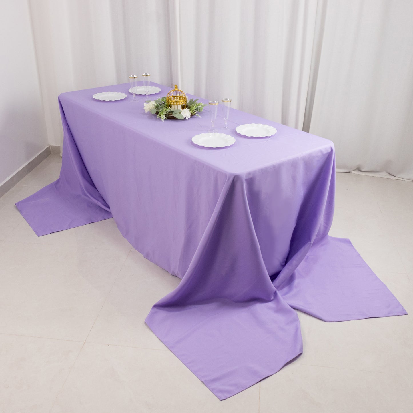 90"x156" Lavender Lilac Seamless Premium Polyester Rectangular Tablecloth - 220GSM for 8 Foot Table With Floor-Length Drop