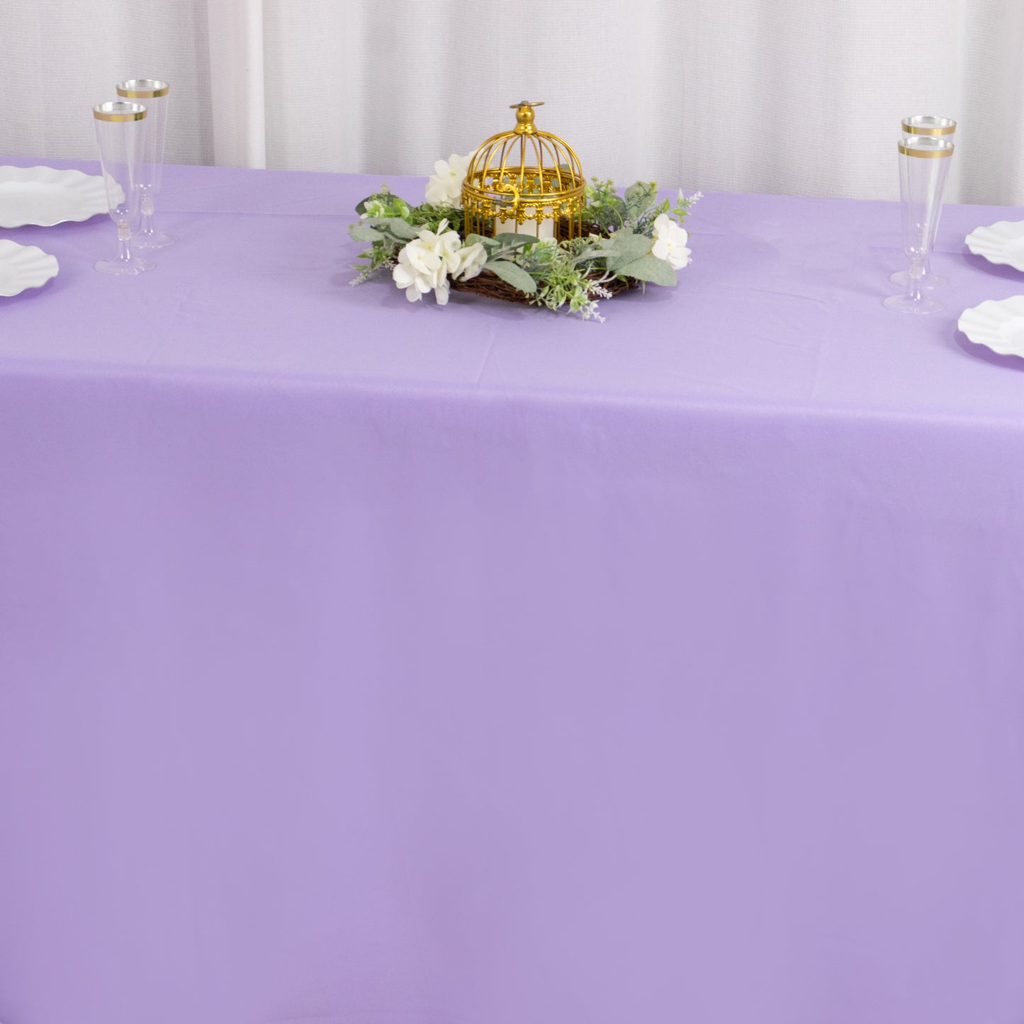 90"x156" Lavender Lilac Seamless Premium Polyester Rectangular Tablecloth - 220GSM for 8 Foot Table With Floor-Length Drop