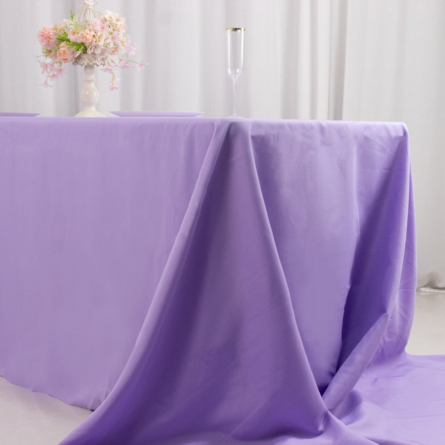 90"x156" Lavender Lilac Seamless Premium Polyester Rectangular Tablecloth - 220GSM for 8 Foot Table With Floor-Length Drop