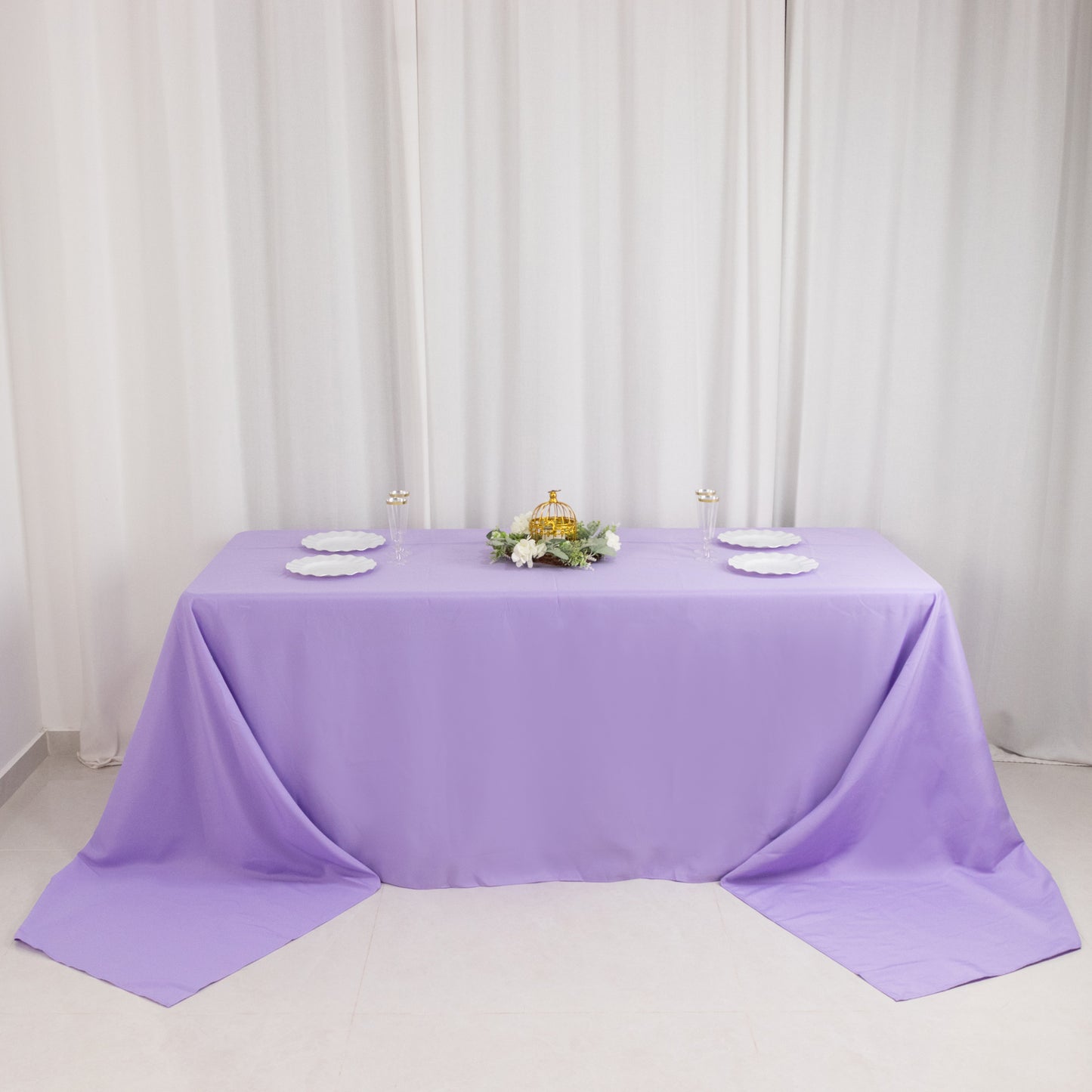 90"x156" Lavender Lilac Seamless Premium Polyester Rectangular Tablecloth - 220GSM for 8 Foot Table With Floor-Length Drop