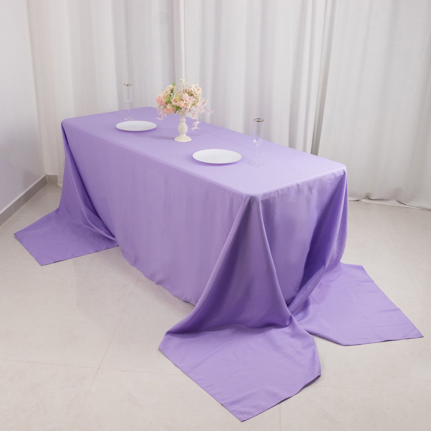 90"x156" Lavender Lilac Seamless Premium Polyester Rectangular Tablecloth - 220GSM for 8 Foot Table With Floor-Length Drop