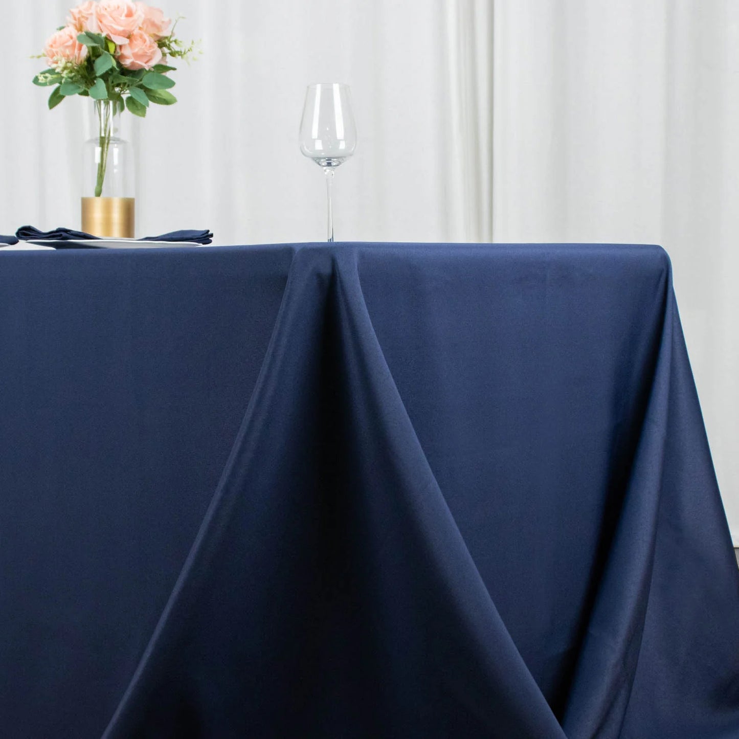 90x156inch Navy Blue 200 GSM Seamless Premium Polyester Rectangular Tablecloth