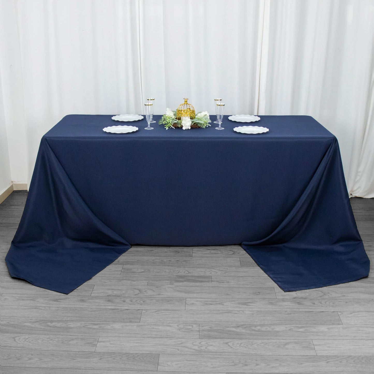 90x156inch Navy Blue 200 GSM Seamless Premium Polyester Rectangular Tablecloth