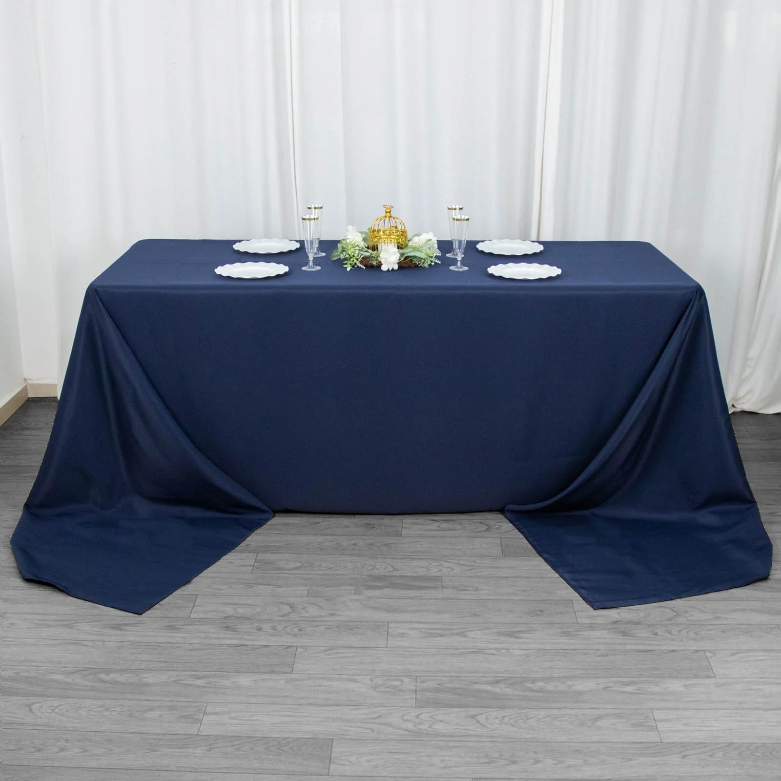 90x156inch Navy Blue 200 GSM Seamless Premium Polyester Rectangular Tablecloth