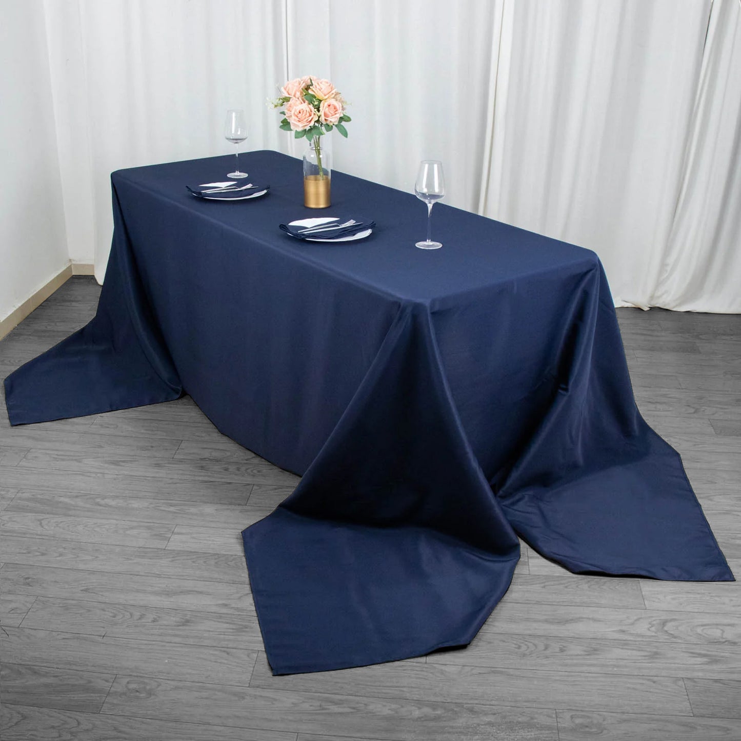 90"x156" Navy Blue Seamless Premium Polyester Rectangular Tablecloth - 220GSM