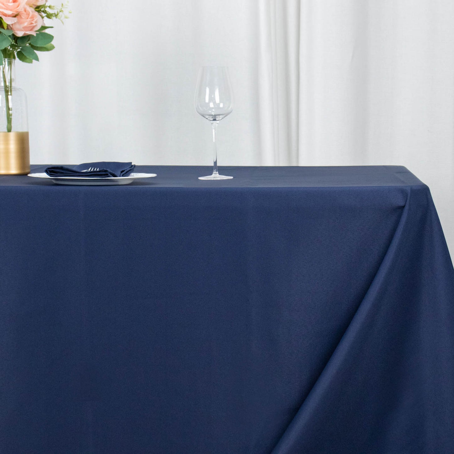 90"x156" Navy Blue Seamless Premium Polyester Rectangular Tablecloth - 220GSM