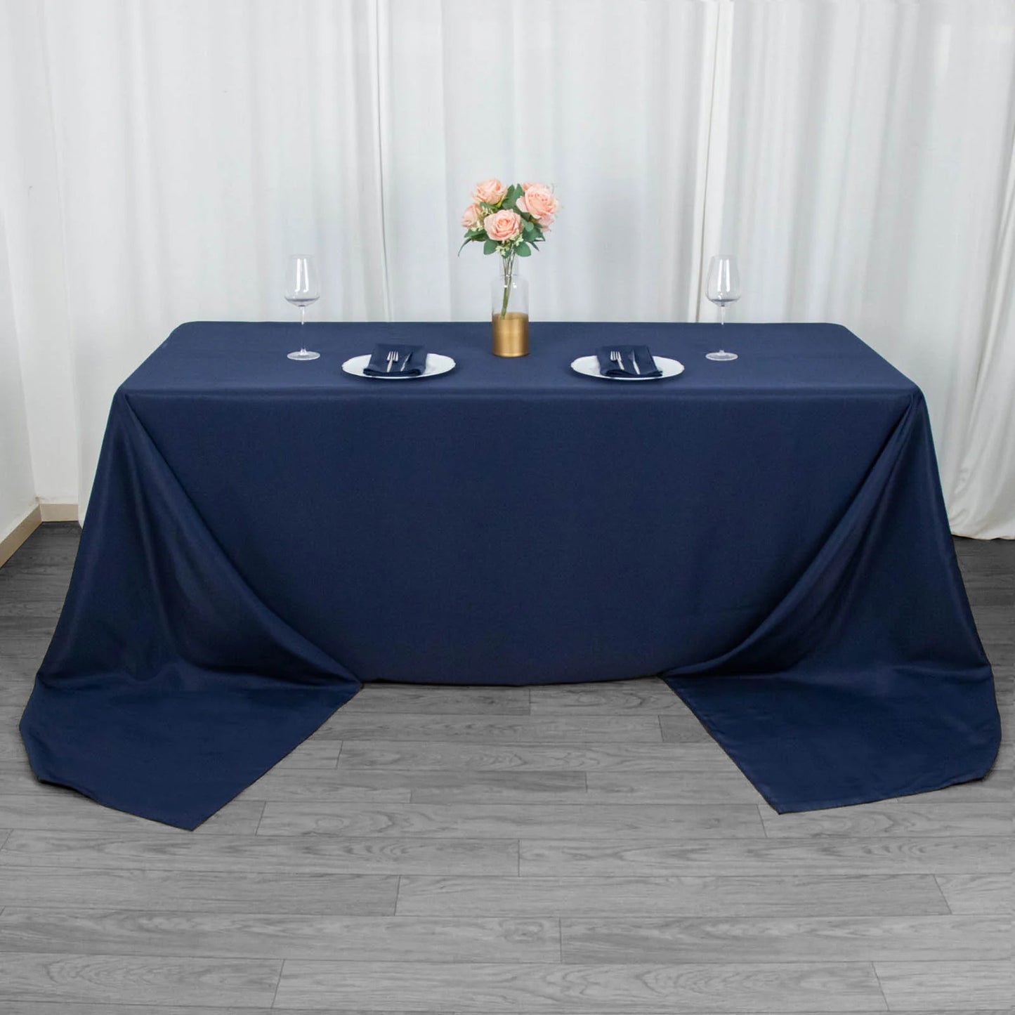 90"x156" Navy Blue Seamless Premium Polyester Rectangular Tablecloth - 220GSM