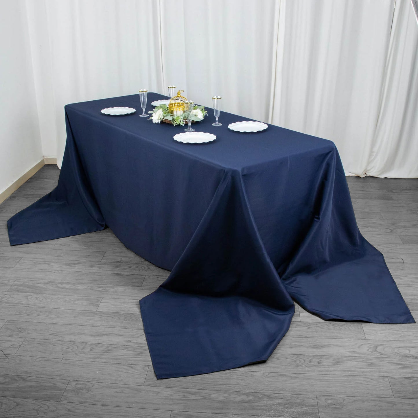 90x156inch Navy Blue 200 GSM Seamless Premium Polyester Rectangular Tablecloth