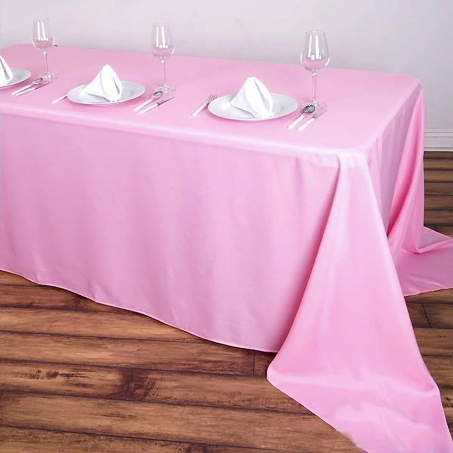 90"x156" PINK Seamless Polyester Rectangular Tablecloth