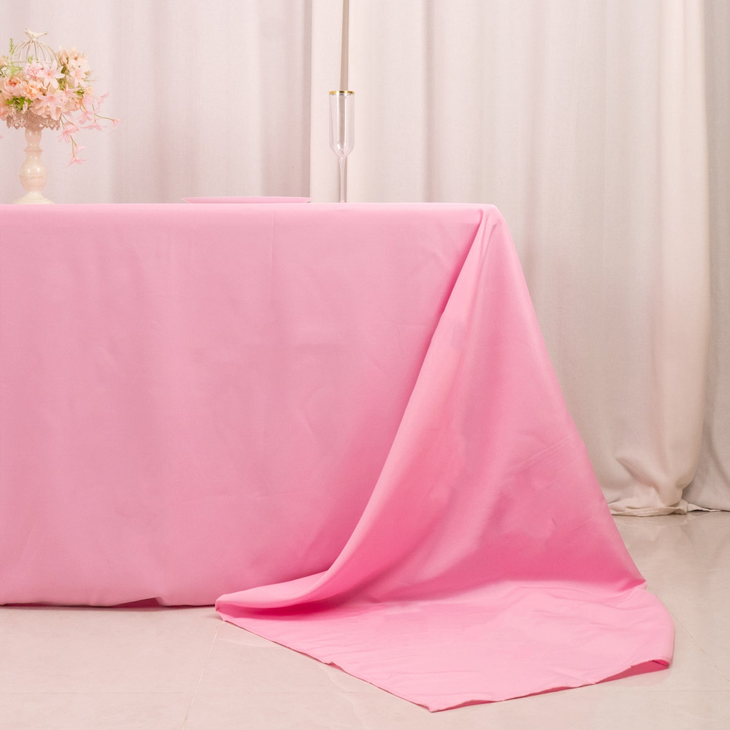 90"x156" Pink Seamless Premium Polyester Rectangular Tablecloth - 220GSM for 8 Foot Table With Floor-Length Drop