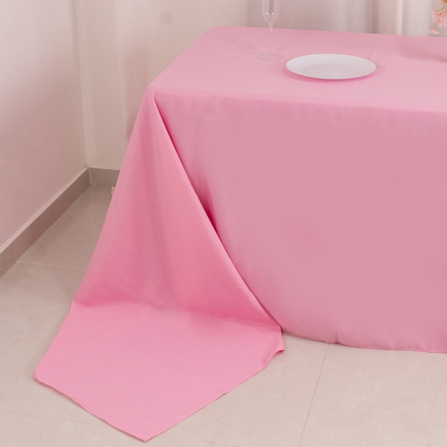 90"x156" Pink Seamless Premium Polyester Rectangular Tablecloth - 220GSM for 8 Foot Table With Floor-Length Drop