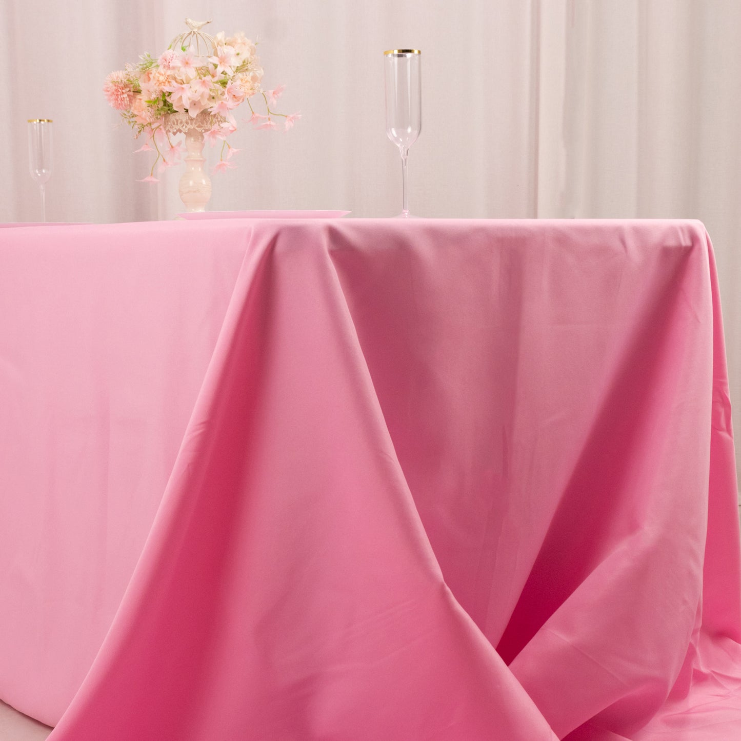 90"x156" Pink Seamless Premium Polyester Rectangular Tablecloth - 220GSM for 8 Foot Table With Floor-Length Drop